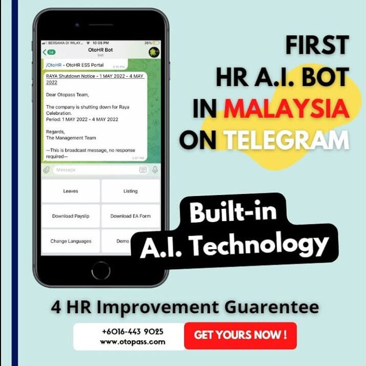 HR AI bot allows employees to generate payslip & EA Form, apply leaves, and approval can approve/reject application with just few presses.